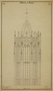 HUA-216778-Opstand van de westgevel van de derde geleding en de derde omgang met spits van de Domtoren te Utrecht