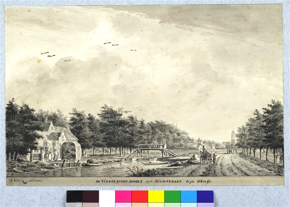 HUA-30046-Gezicht op de Biltsche Grift en de Biltstraat te Utrecht uit het noordoosten met links de vingerhoedfabriek en op de achtergrond de Domtoren