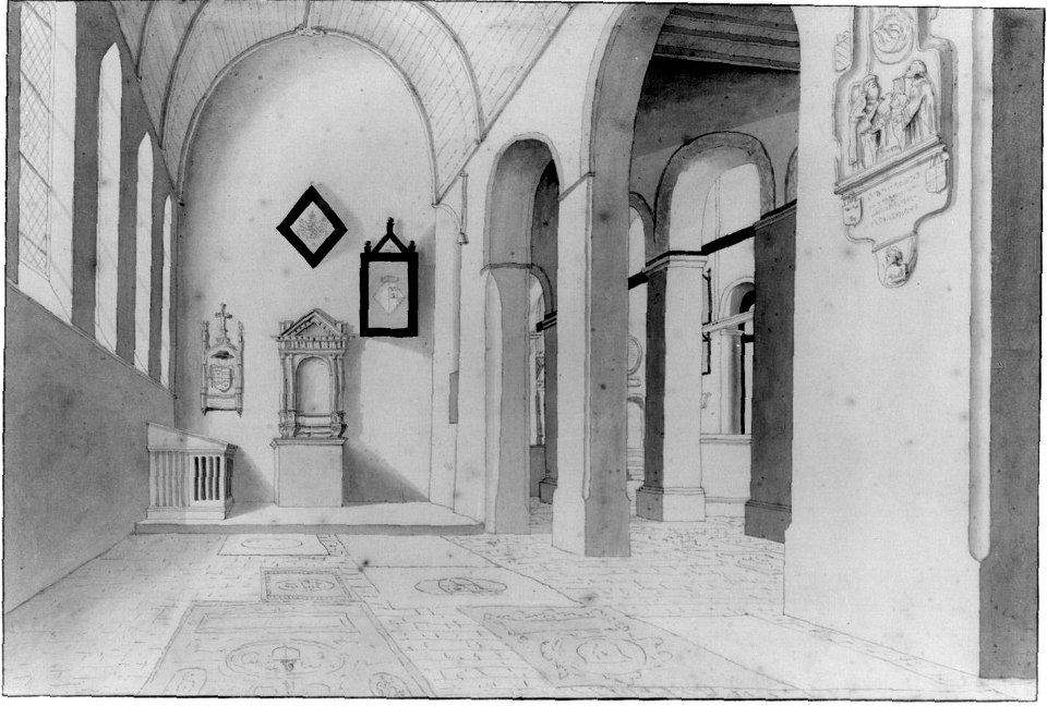 HUA-31127-Interieur van de Janskerk te Utrecht de Antoniuskapel met rechts een doorkijk naar het schip uit het westen