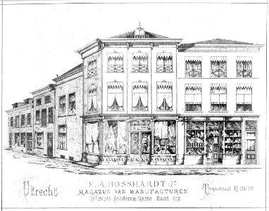 HUA-31449-Afbeeldingen van de voorgevels van de winkelpanden van de manufacturenwinkel van HA Bosshardt Twijnstraat B 244 247 te UtrechtNB het adres Twijnstraat