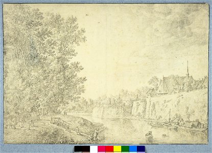 HUA-28424-Gezicht over de stadsbuitengracht op de wal te Utrecht met op de achtergrond het bastion Zonnenburg en rechts het dak van de kerk van de St Servaasabd