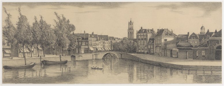 HUA-28244-Gezicht op de Weerdsingel OZ de Zandbrug met de huizen aan de oostzijde van de Oudegracht en de Nieuwekade te Utrecht uit het noorden met op de achter