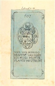 HUA-31183-Afbeelding van drie grafstenen in de Jacobikerk te Utrecht met de naam van Joan van Romond muntmeester van de Munt te Utrecht nr 507 