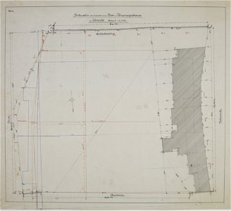 HUA-216863-Plattegrond van het bouwterrein voor het nieuwe postkantoor aan de Neude te Utrecht met de contouren van de af te breken bebouwing aan de OudegrachtMe