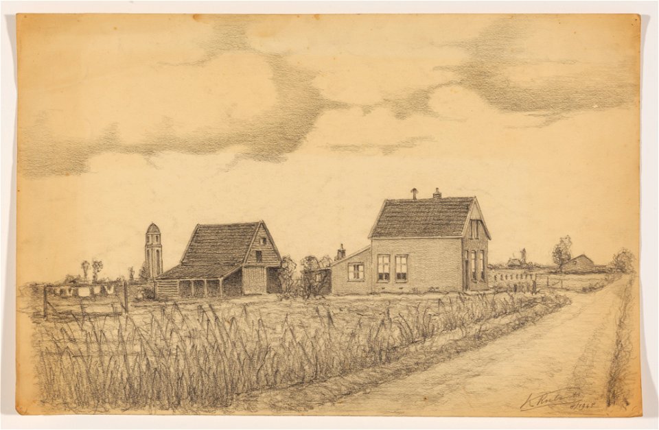 HUA-206616-Gezicht op een huis met een schuur te Maartensdijk met op de achtergrond de watertoren bij de GageldijkNB Dit gedeelte van de gemeente Maartensdijk is