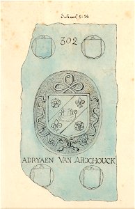 HUA-31195-Afbeelding van een grafsteen in de Jacobikerk te Utrecht met de naam van Adryaen van Arxhouck nr 302 