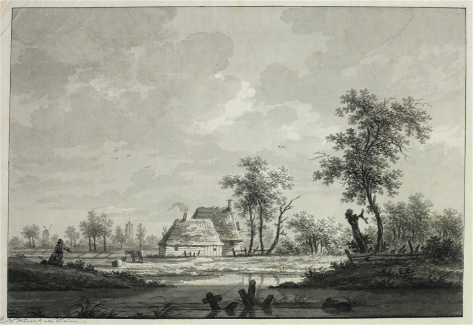 HUA-206265-Gezicht op een landschap met op de achtergrond het dorp Westbroek
