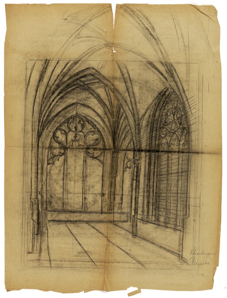 HUA-28365-Gezicht in de oostelijke arm van de kruisgang van de Domkerk te Utrecht uit het noorden