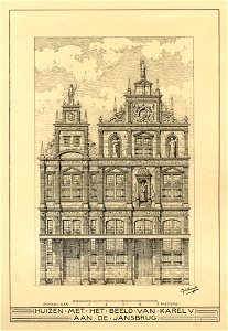 HUA-206807-Afbeelding van de gereconstrueerde voorgevel van het huis De Keyser aan de Oudegracht te UtrechtNB Het huis De Keyser heeft sinds 1917 het adres Oudeg