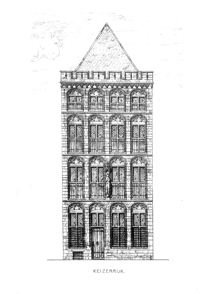 HUA-31311-Afbeelding van de voorgevel van het huis Keyserrijk aan de Stadhuisbrug te UtrechtNB Het huis Keyserrijk heeft vanaf 1917 het adres Oudegracht 160