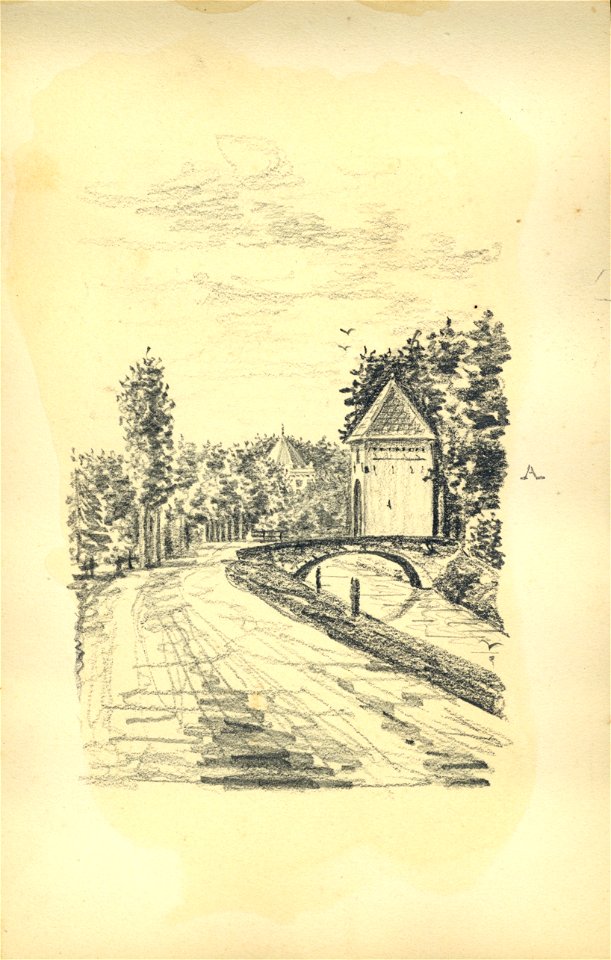 HUA-222076-Gezicht op de weg naar Overlangbroek bij Nederlangbroek gemeente Langbroek met rechts de poort van kasteel Groenesteijn en op de achtergrond het kaste