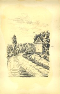 HUA-222076-Gezicht op de weg naar Overlangbroek bij Nederlangbroek gemeente Langbroek met rechts de poort van kasteel Groenesteijn en op de achtergrond het kaste