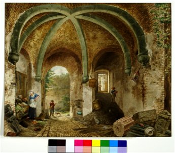 HUA-30919-Gezicht in het bastion Manenburg te Utrecht met de gang naar de binnenplaats en rechts de gang naar de als keuken ingerichte bovenste geschutskelder i