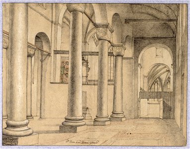 HUA-28603-Interieur van de Pieterskerk te Utrecht de zuiderzijbeuk en het schip uit het zuidwesten