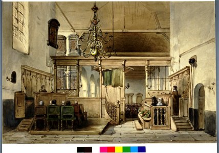 HUA-31231-Interieur van de Geertekerk te Utrecht doorkijk vanuit het koor door het koorhek in het schip tijdens een kerkdienst uit het oosten