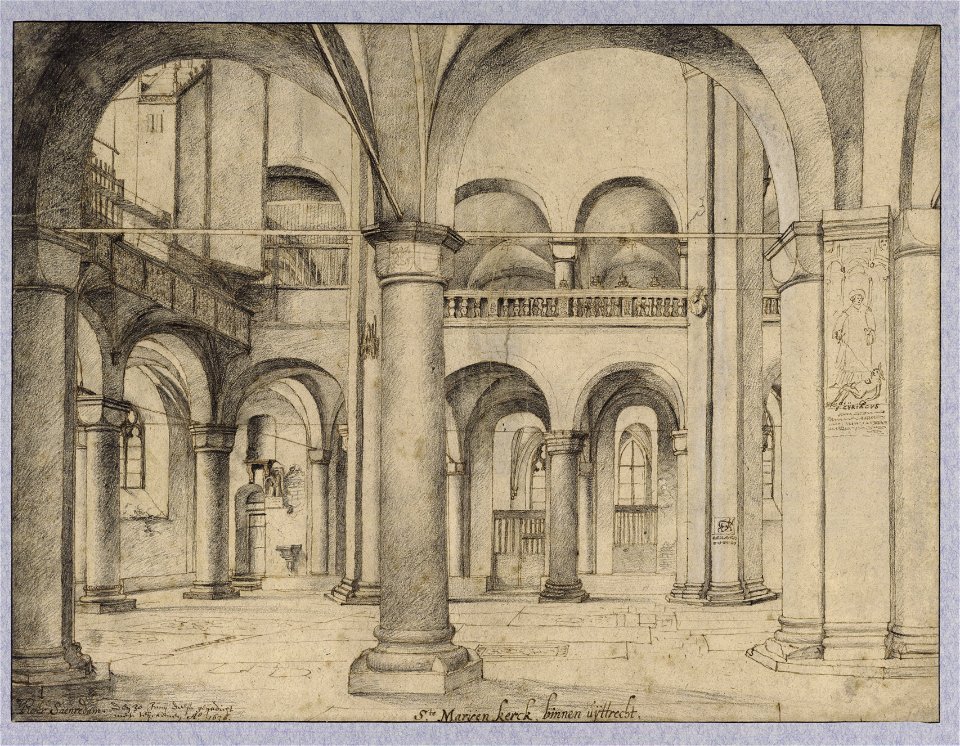 HUA-28607-Interieur van de Mariakerk te Utrecht het westelijke gedeelte van het schip uit het zuiden