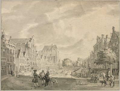 HUA-30387-Gezicht op de Oudegracht te Utrecht uit het zuiden ter hoogte van de Bakkerbrug rechts buiten beeld met op de achtergrond in het midden de Jansbrug li