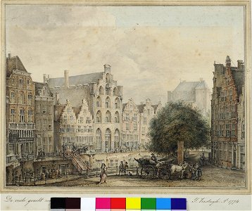 HUA-31617-Gezicht op de Oudegracht te Utrecht vanuit een raam van een huis bij de Bakkerbrug uit het zuidoosten met de huizen aan de westzijde van de gracht lin