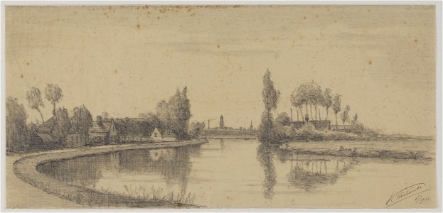 HUA-28300-Gezicht op de Vecht tussen Utrecht en Zuilen uit het noordwesten met op de achtergrond de Domtoren