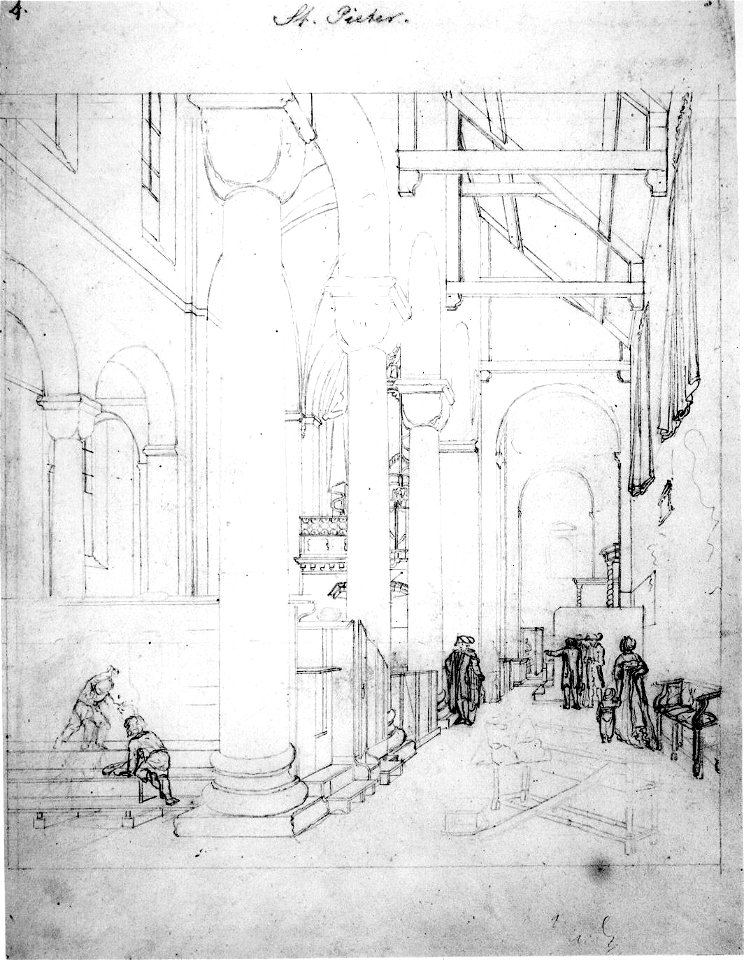 HUA-31112-Interieur van de Pieterskerk te Utrecht gezicht in de zuidelijke zijbeuk en door het schip naar het koor uit het zuidwesten naar het noordoosten