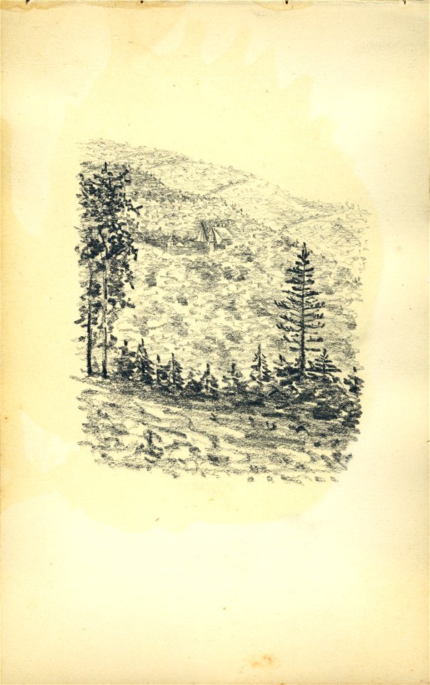 HUA-222092-Gezicht op de met bos begroeide bergen bij het Schloss Hohenlimburg bij Hagen Duitsland NB Blad uit het Schetsboek No 5 van Th Scharten 1892 1893 Het 