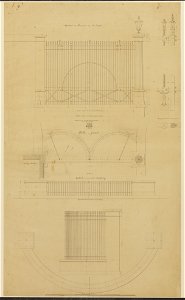 HUA-216165-Plattegrond en opstand met enkele details van het dubbele draaihek van de barrière op en de leuning van de Tolsteegbrug te Utrecht met opstand van het