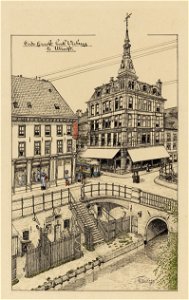 HUA-30369-Gezicht op de westzijde van de Oudegracht Weerdzijde te Utrecht bij de kruising met de Lange Viestraat uit het zuidoosten met links de winkel in dames