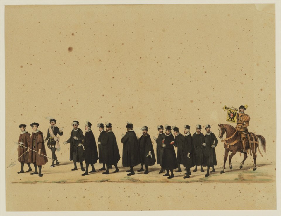 HUA-29059-Vierde gedeelte van de maskerade van de studenten van de Utrechtse hogeschool op 17 juni 1846 voorstellende de intocht van prins Philips II in Utrecht