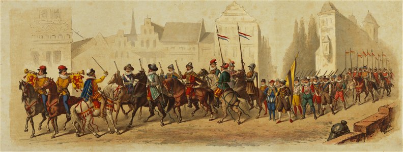 HUA-29173-Zevende blad van de maskerade van de studenten van het Utrechtsch Studenten Corps op 28 juni 1881 ter gelegenheid van het 49ste lustrum voorstellende 