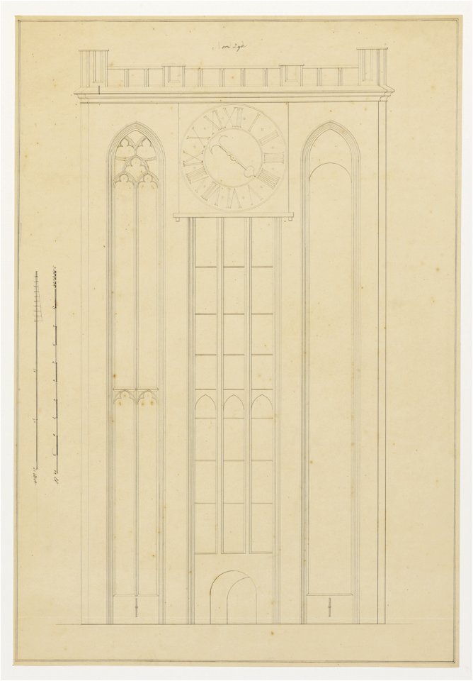 HUA-216381-Opstand van de noordgevel van de tweede geleding van de Domtoren te Utrecht