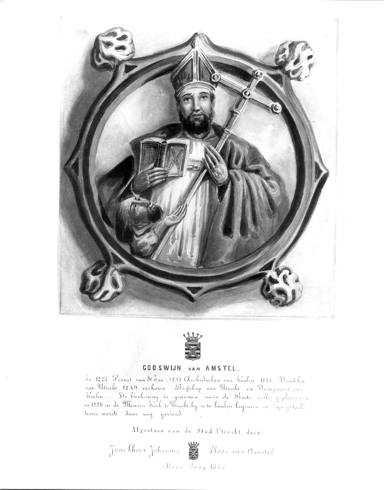 HUA-31221-Afbeelding van een gebeeldhouwde gewelfschotel met de voorstelling van St Maarten en de bedelaar afkomstig uit de Nicolaikerk te Utrecht