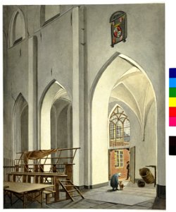 HUA-31271-Interieur van de kerk van het voormalige Regulierenklooster te Utrecht in gebruik als kerk van het Burgerweeshuis doorkijk vanuit het schip door de no