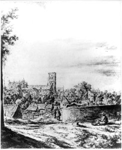 HUA-30825-Gezicht boven op de wal te Utrecht vanaf het zuidwestelijke bastion van kasteel Vredenburg naar het zuiden met achter de borstwering het gedeelte van 