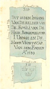 HUA-31176-Afbeelding van twee grafstenen in de Jacobikerk te Utrecht met de namen Ubingh en Van den Enden nr 316 en een naamloze steen nr 311 