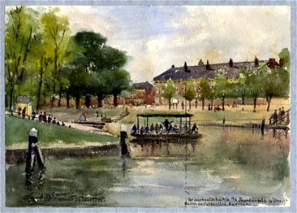 HUA-31704-Gezicht op de stadsbuitengracht ter hoogte van het Paardenveld te Utrecht met het overhaalschuitje en op de achtergrond de Catharijnesingel uit het no
