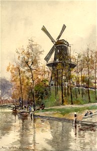 HUA-31468-Gezicht over de stadsbuitengracht te Utrecht op de molen Rijn en Zon op het Paardenveld