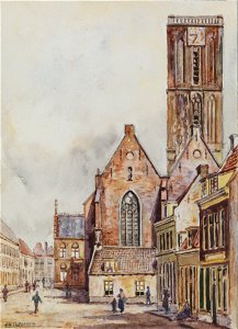 HUA-220490-Gezicht in de Waterstraat te Utrecht met rechts de Jacobikerk Jacobskerkhof 