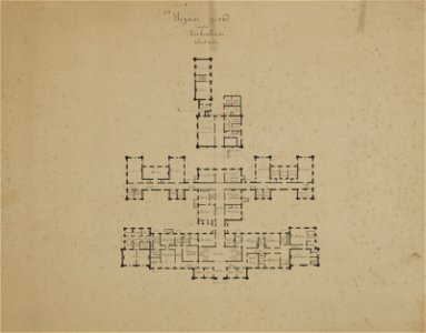 HUA-216679-Plattegrond van de begane grond van het hoofdgebouw van het Stads en Academisch Ziekenhuis te Utrecht met indeling en vermelding van de bestemming van