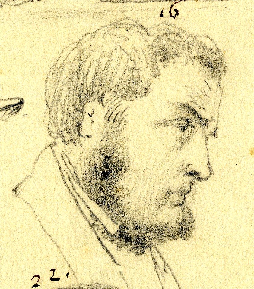 HUA-32163-Portret van JPh Menger geboren 1818 stempelsnijder bij de Rijksmunt te Utrecht amateur beeldend kunstenaar te Utrecht Borstbeeld rechtsNr 16 op een bl