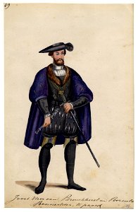 HUA-32732-Afbeelding van een kostuumontwerp van Joost heer van Bronckhorst en Borculo figurant in de maskerade van de studenten van de Utrechtse hogeschool ter 