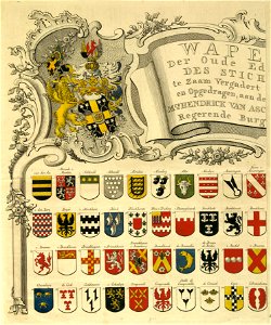 HUA-32198-Afbeelding van een van de 9 bladen van een wapenkaart van de aanzienlijke Utrechtse geslachten opgedragen aan de burgemeesters Hendrick van Asch van W