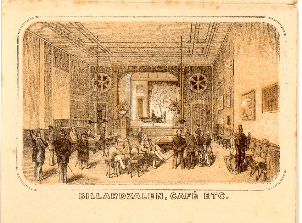 HUA-31496-Interieur van het Haagsche Koffiehuis Vredenburg C 730 te Utrecht de café biljardzaalNB Het adres Vredenburg C 730 is in 1890 gewijzigd in Vredenburg 