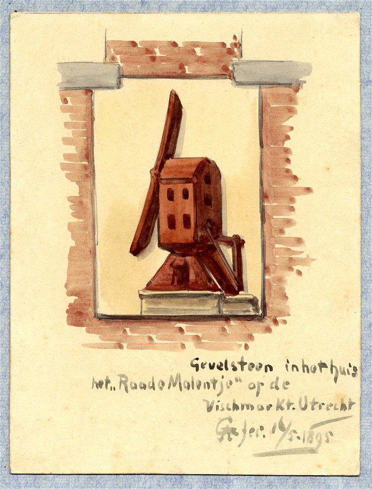 HUA-30759-Afbeelding van de gevelsteen van het huis De Rode Molen aan de Vismarkt te Utrecht nr 13 