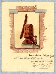 HUA-30759-Afbeelding van de gevelsteen van het huis De Rode Molen aan de Vismarkt te Utrecht nr 13 