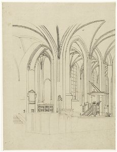 HUA-31172-Interieur van de Jacobikerk te Utrecht gezicht in het schip en de noordelijke zijbeuk uit het zuidoosten