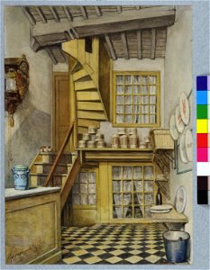 HUA-31450-Interieur van de viswinkel van de weduwe Dop Vismarkt 6 te Utrecht