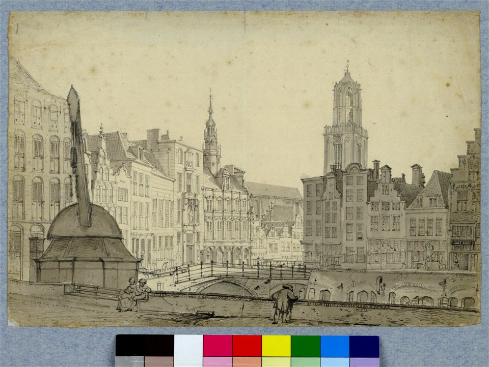 HUA-30403-Gezicht op de Oudegracht te Utrecht uit het noorden met links de huizen aan de Stadhuisbrug van links naar rechts Keyserrijk de Ster Leeuwestein Nijen