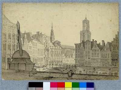 HUA-30403-Gezicht op de Oudegracht te Utrecht uit het noorden met links de huizen aan de Stadhuisbrug van links naar rechts Keyserrijk de Ster Leeuwestein Nijen