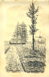 HUA-222068-Gezicht op de schaapskooi aan het voormalige Wespenlaantje bij Darthuizen gemeente Leersum met rechts de korenmolen Oog in t ZeilNB Blad uit het Schet