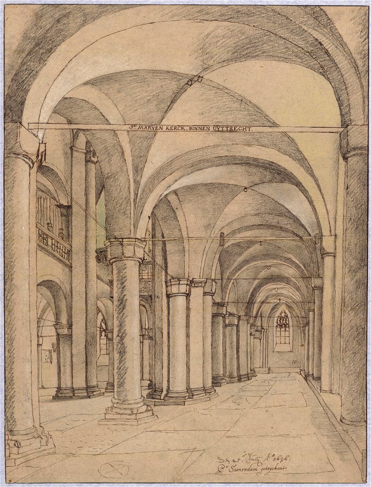 HUA-28608-Interieur van de Mariakerk te Utrecht de noordelijke zijbeuk uit het oosten